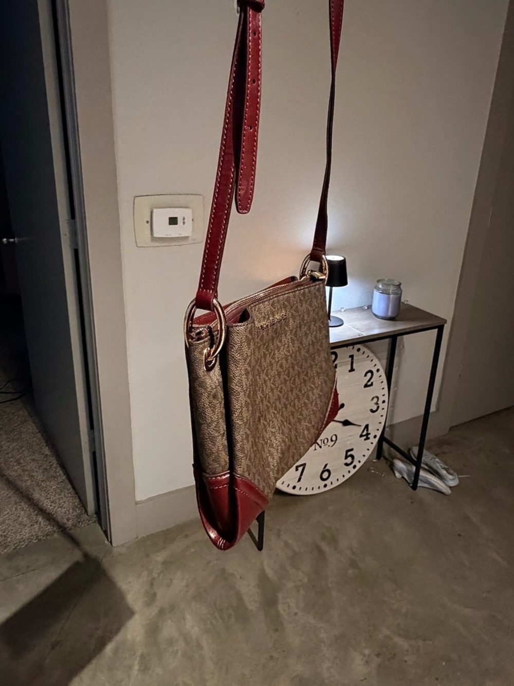 Michael Kors Brown Monogram Jet Set Logo Crossbody with Burgundy Accents - Picture 6 of 16